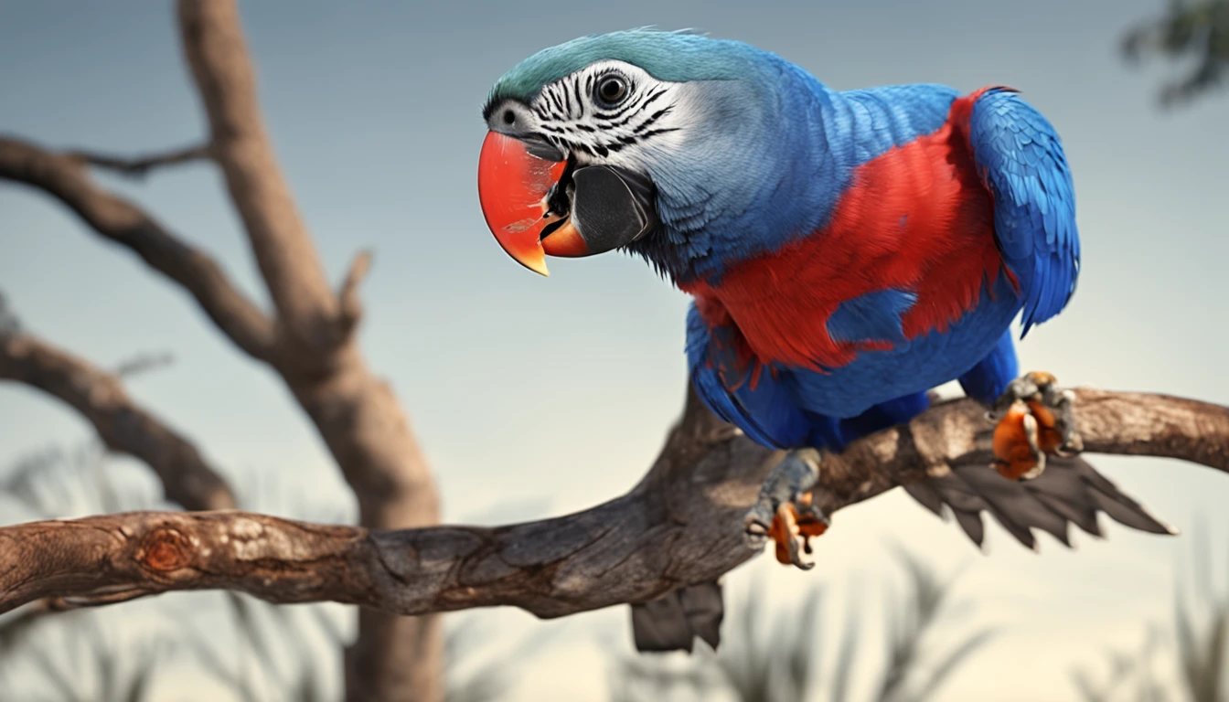 un  guacamayo totalmente azul intenso que este en un arbol sea el protagonista principal Renderizado realista natural, fotorrealista altamente detallado, render fotorrealista, Arte conceptual fotorrealista, Render hiper real, Renderizado 3D realista rojo, Aves f CGsociety, Imagen fotorrealista, fotorrealista altamente detallado, Renderizado detallado hiperrealista, Imagen detallada fotorrealista, Red bird, super detailed render, Renderizado de alta calidad