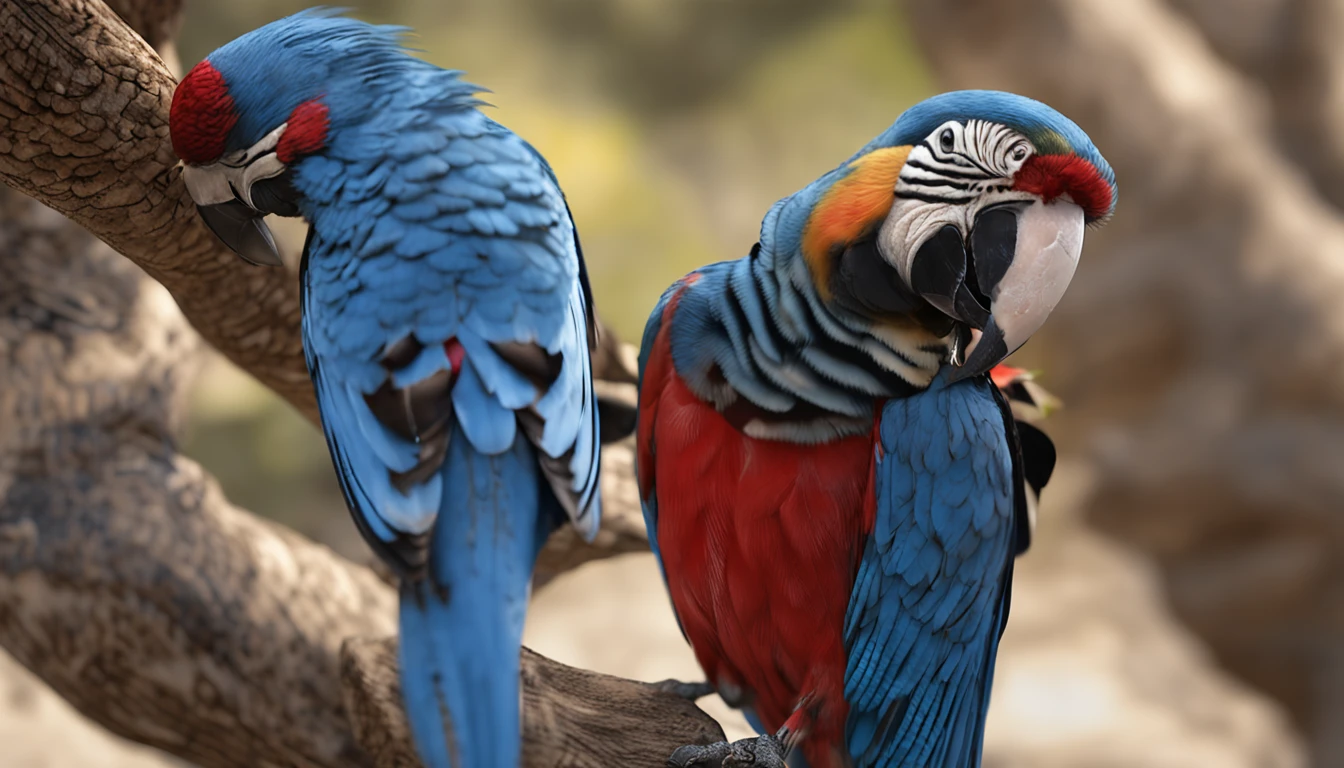un guacamayo totalmente azul intenso que este en un arbol sea el protagonista principal Renderizado realista natural, fotorrealista altamente detallado, render fotorrealista, Arte conceptual fotorrealista, Render hiper real, Renderizado 3D realista rojo, Aves f CGsociety, Imagen fotorrealista, fotorrealista altamente detallado, Renderizado detallado hiperrealista, Imagen detallada fotorrealista, Red bird, super detailed render, Renderizado de alta calidad
