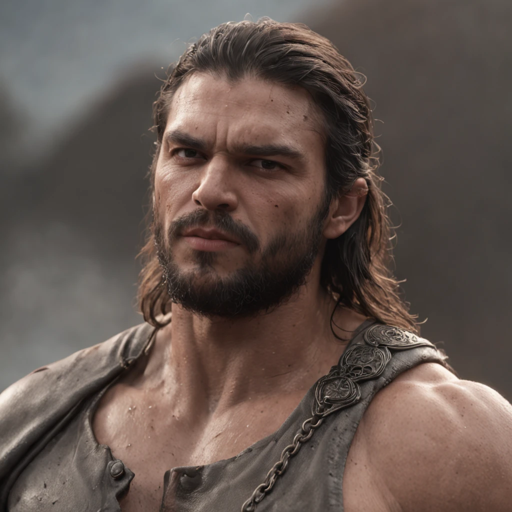 (Professional 3D rendering:1.3) de (Realistic:1.3) Foto de arte mais bonita do mundo,Features soft, bright male heroes, ((Epic hero fantasy rough muscular man wet hero angry look long hair short beard and fierce expression in dynamic pose, fantastic location, majestoso ambiente desordenado)), corpo inteiro 8k unidade render, action shot, poros da pele, very dark lighting, sombreamento pesado, circunstanciado, Rosto detalhado, (vibrante, fotogrdeia realista, Realistic, Dramatic, Escuro, foco nítido, 8k), (Old leather clothes damaged by bad weather:1.4), ((((Use peles)))), (intrincado:1.4), decadente, (altamente detalhado:1.4), pintura digital, rendering by octane, art stations, Conceito-Arte, liso, foco nítido, illustration, germe da arte, (Loish:0.23), Wlop Ilya Kuvshinov, e Greg Rutkowski e Alphonse Mucha Gracias, (global ilumination, studiolight, Light Volumetric), chuva forte, floating particles, patife, fantasia, Onze, corpo inteiroesbian, ((Fundo escuro e antigo da cidade:1.3)),CGSesociedade,art stations