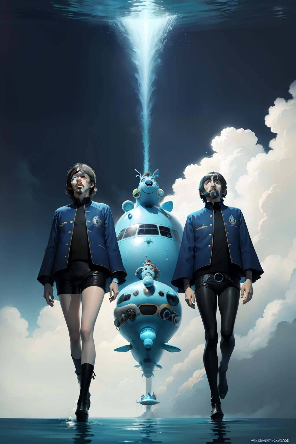 The Beatles On a blue submarine, concept art, 4k