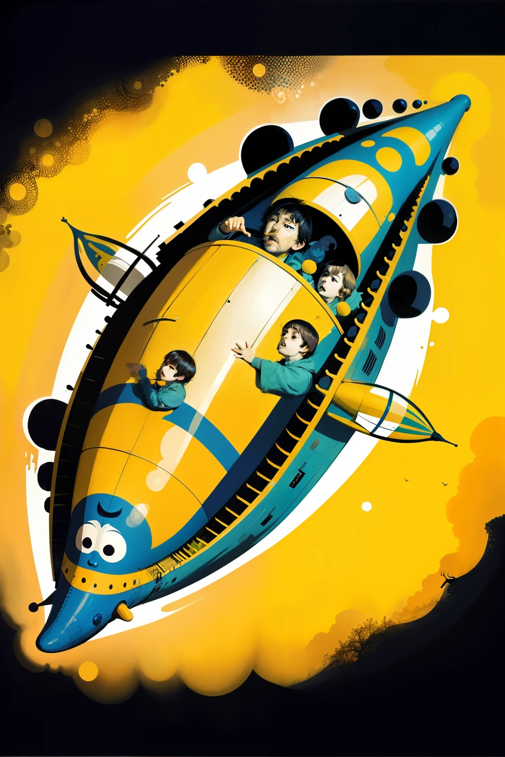 The Beatles On a yellow submarine, concept art, 4k