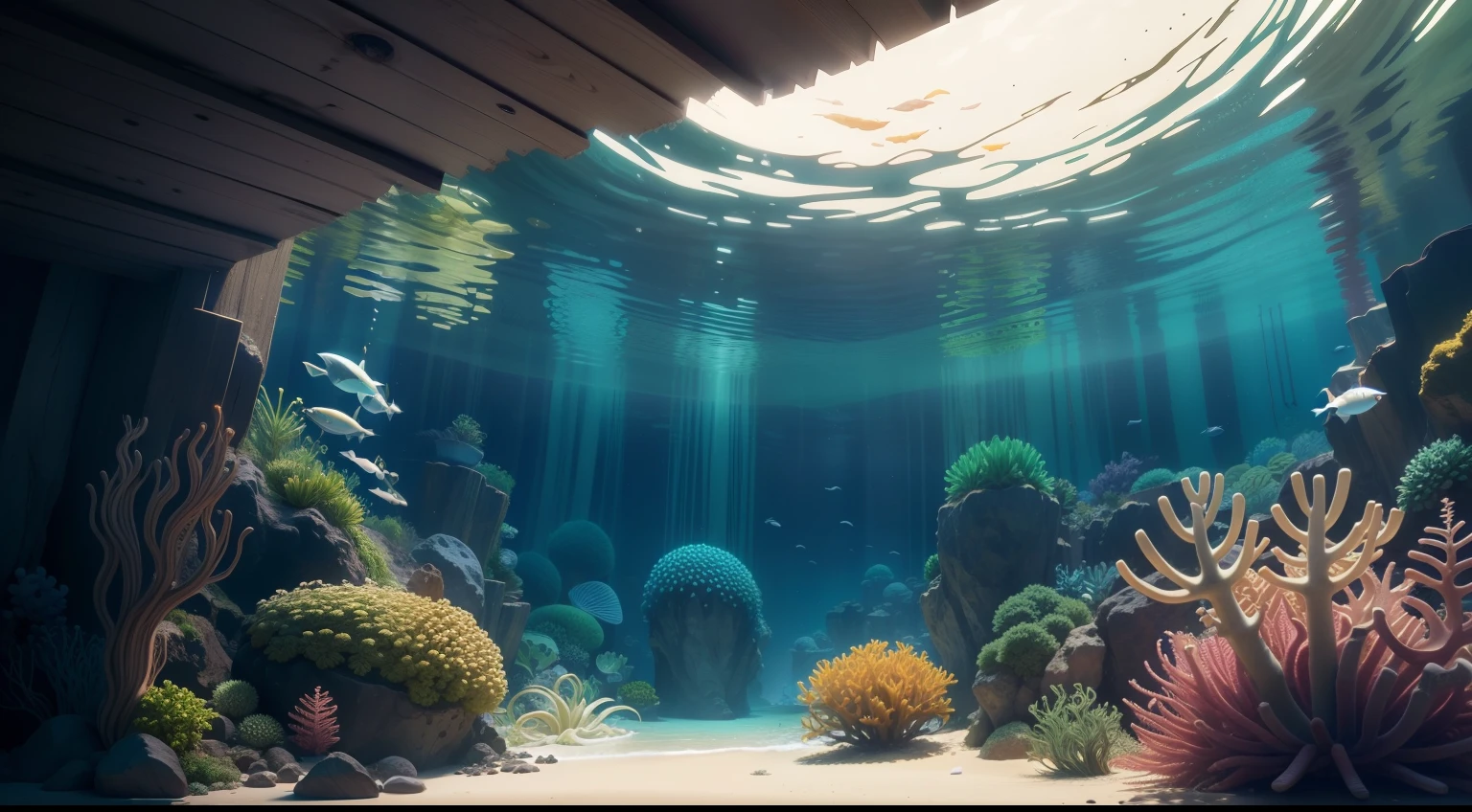 fundo do mar com plantas e algas marinhas