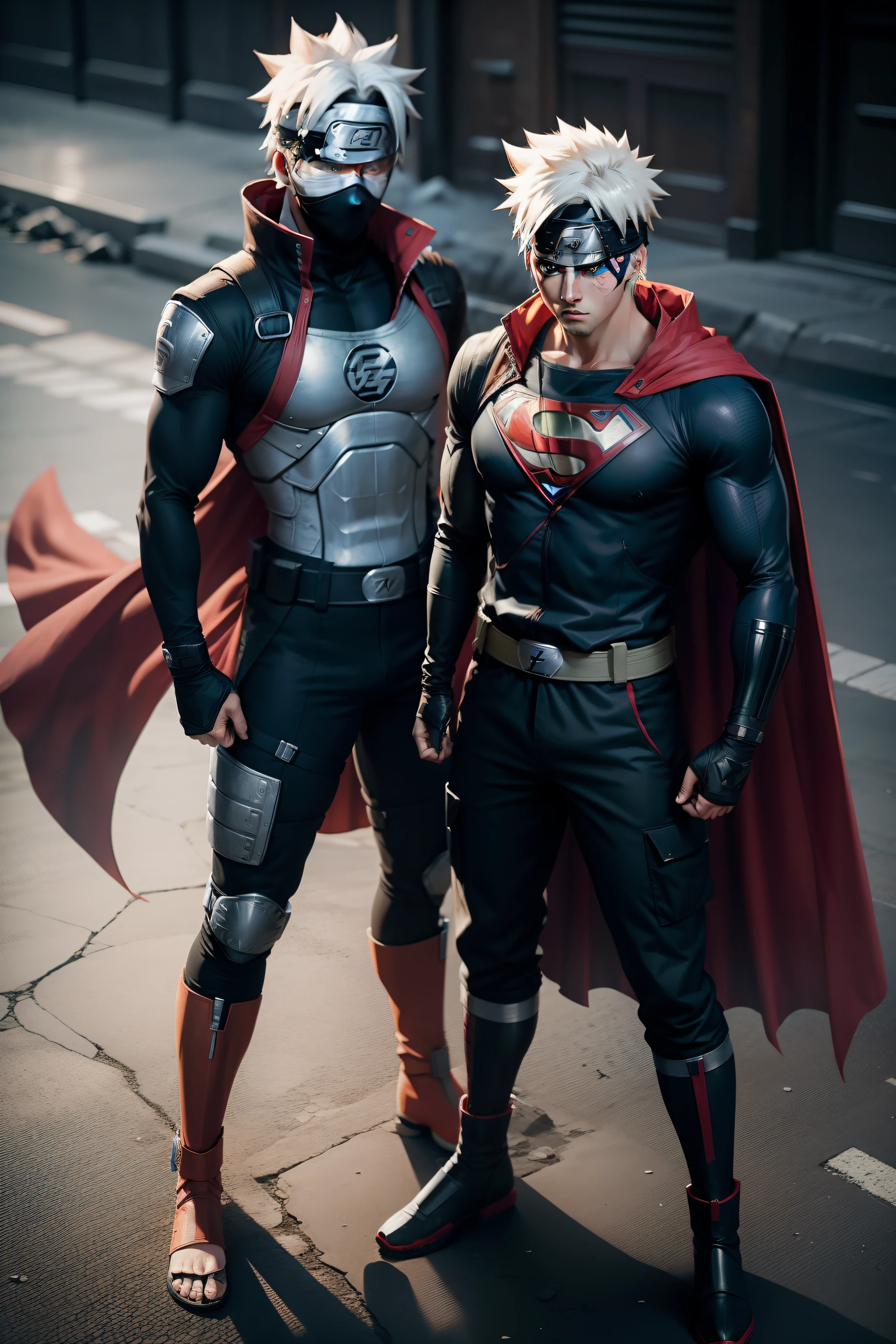 Kakashi Hatake (naruto) x superman, full body, solo,