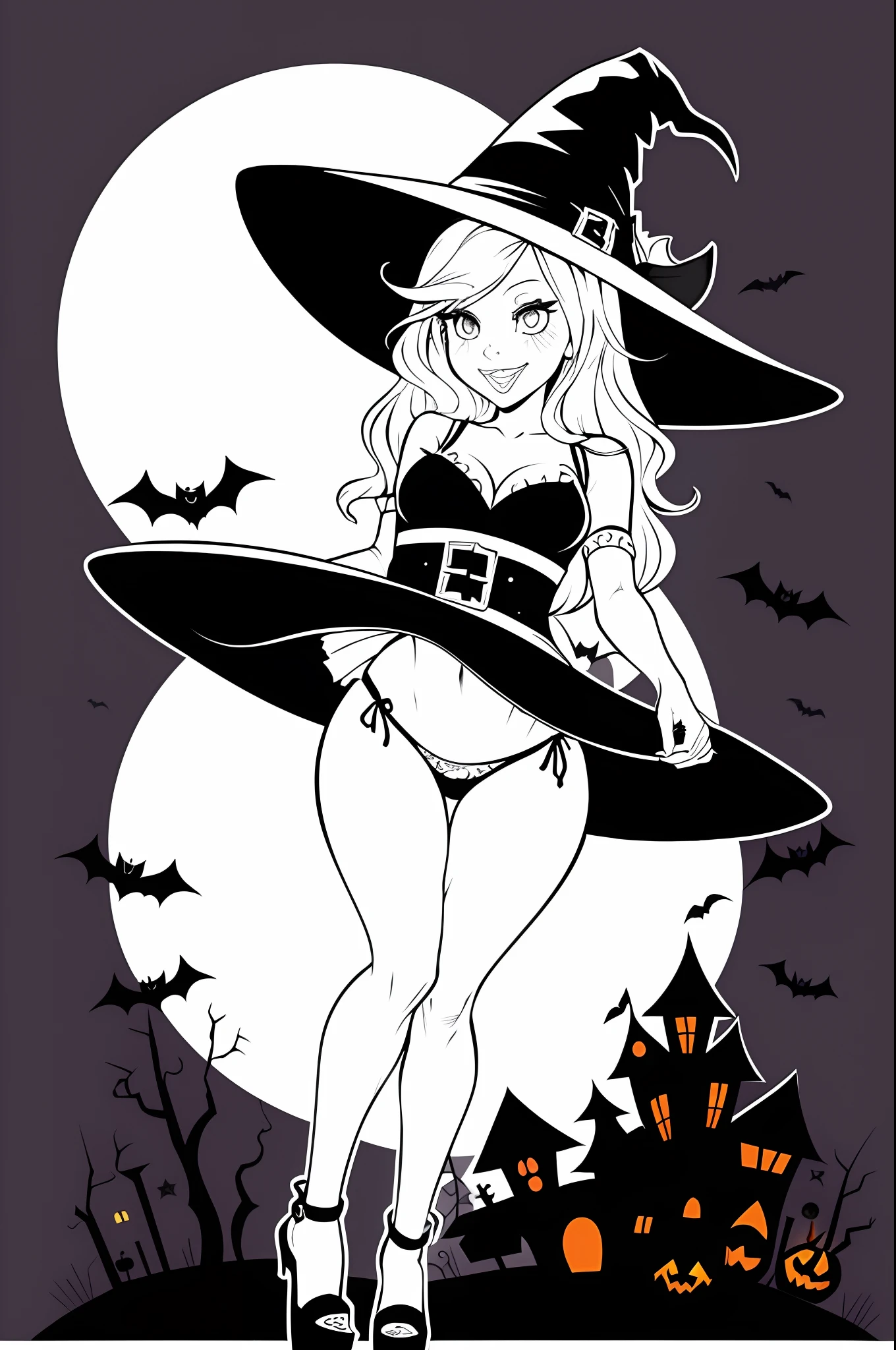 Synopsis art for adults coloring page Cute Halloween Witch Coloring Pages, Adult style, whitebackground, sketch style, full - body, Use only the outline, Mandala style, Clean Line Art,