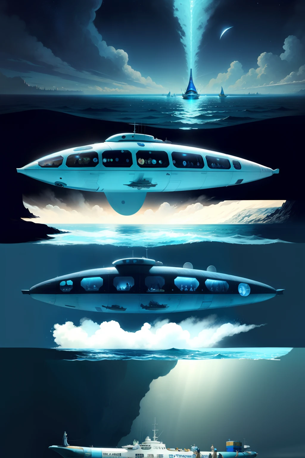 The Beatles On a blue submarine, concept art, 4k