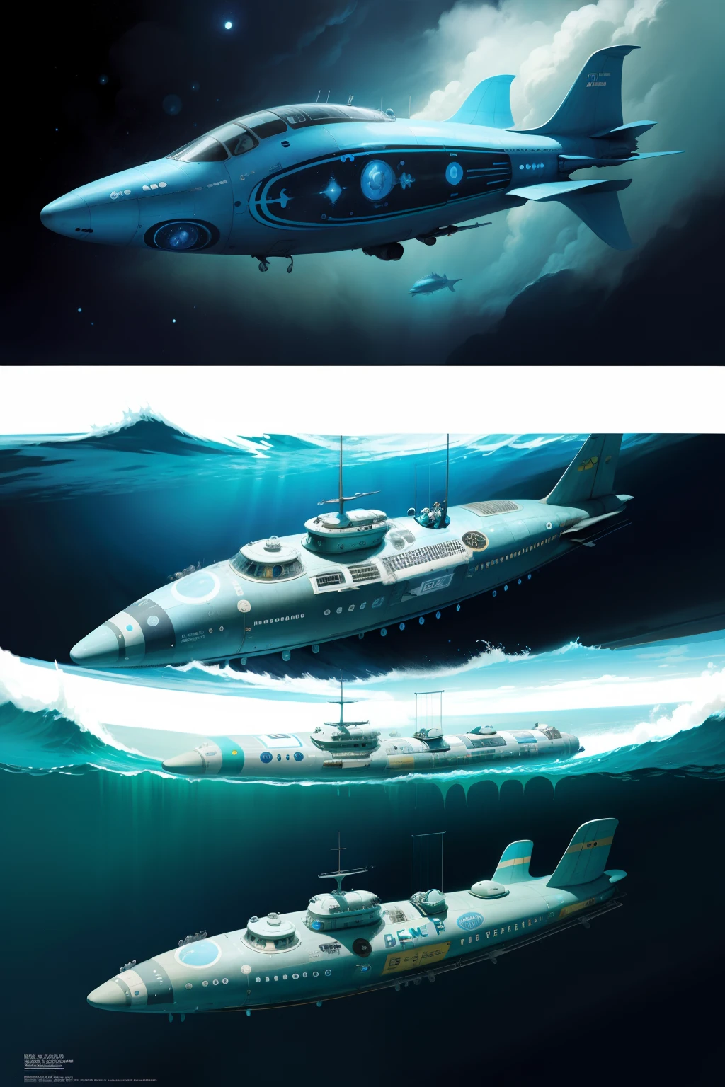 The Beatles On a blue submarine, concept art, 4k