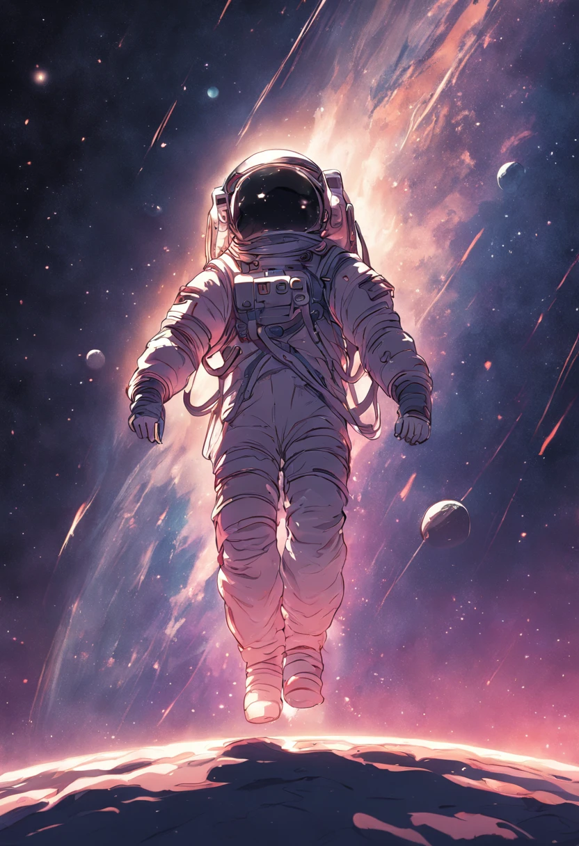 astronaut wandering in space, black background