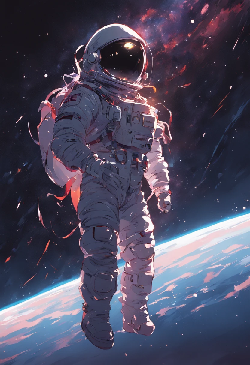 astronaut wandering in space, black background