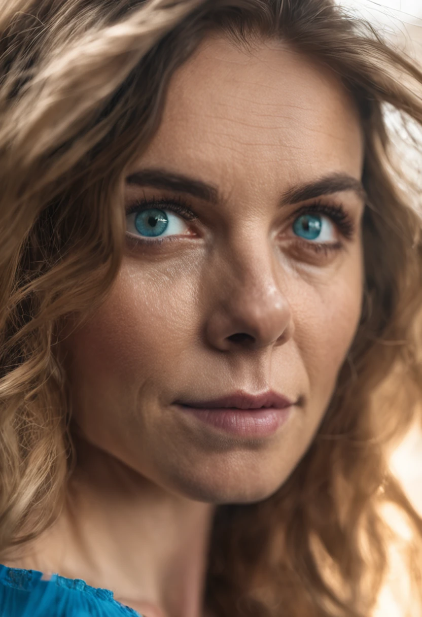 portrait, woman, blue eyes, clouse-up, looking at viewer, 50mm, soft light, sharp, medium shot, bokeh, hyperdetailed