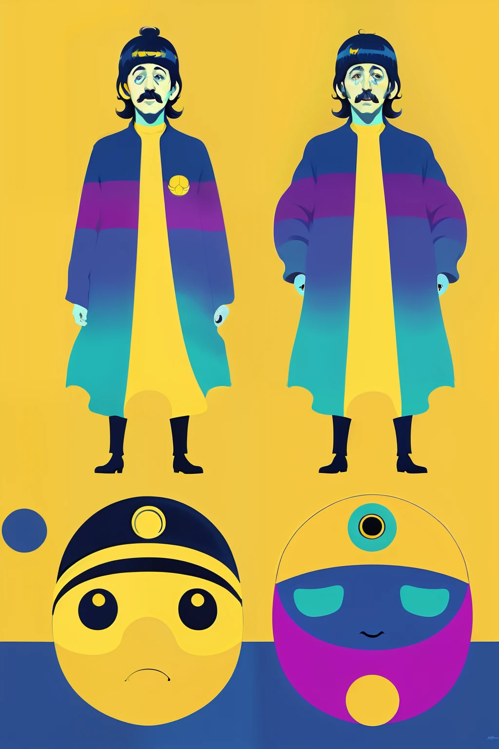The Beatles On a yellow submarine, concept art, 4k, in the style of peter max