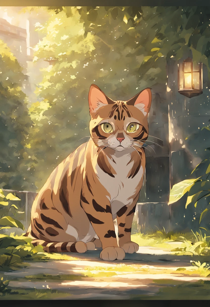 a bengal cat playing in the garden