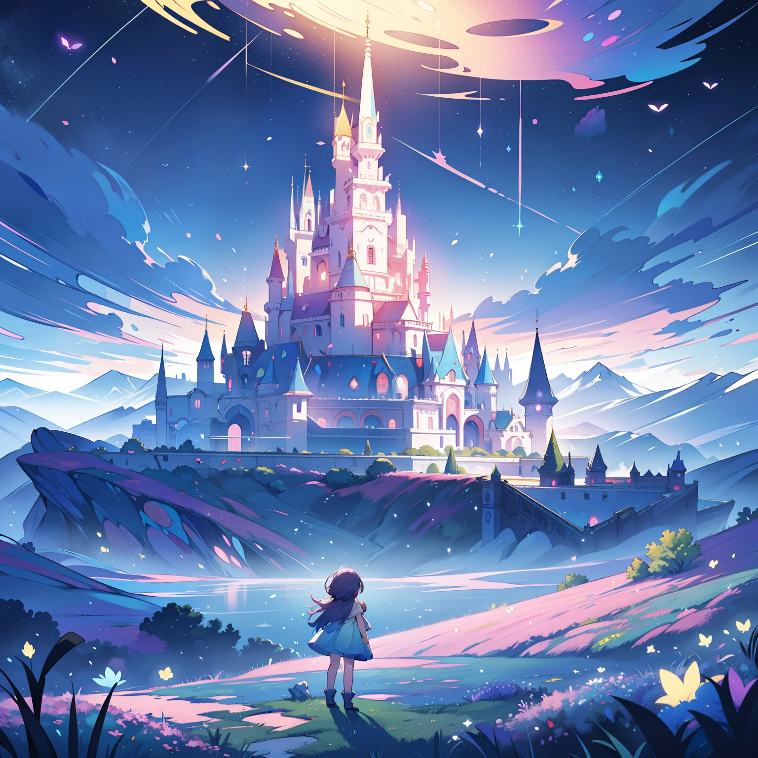 "A dreamlike scenery with vibrant colors, surreal elements, and a sense of wonder. Imagine a mesmerizing blend of fantasy and reality, where the boundaries between the physical and the ethereal are blurred. Picture a serene landscape with floating objects, glowing lights, and a touch of magic. Let your creativity flow and create a masterpiece that captures the essence of a dream."