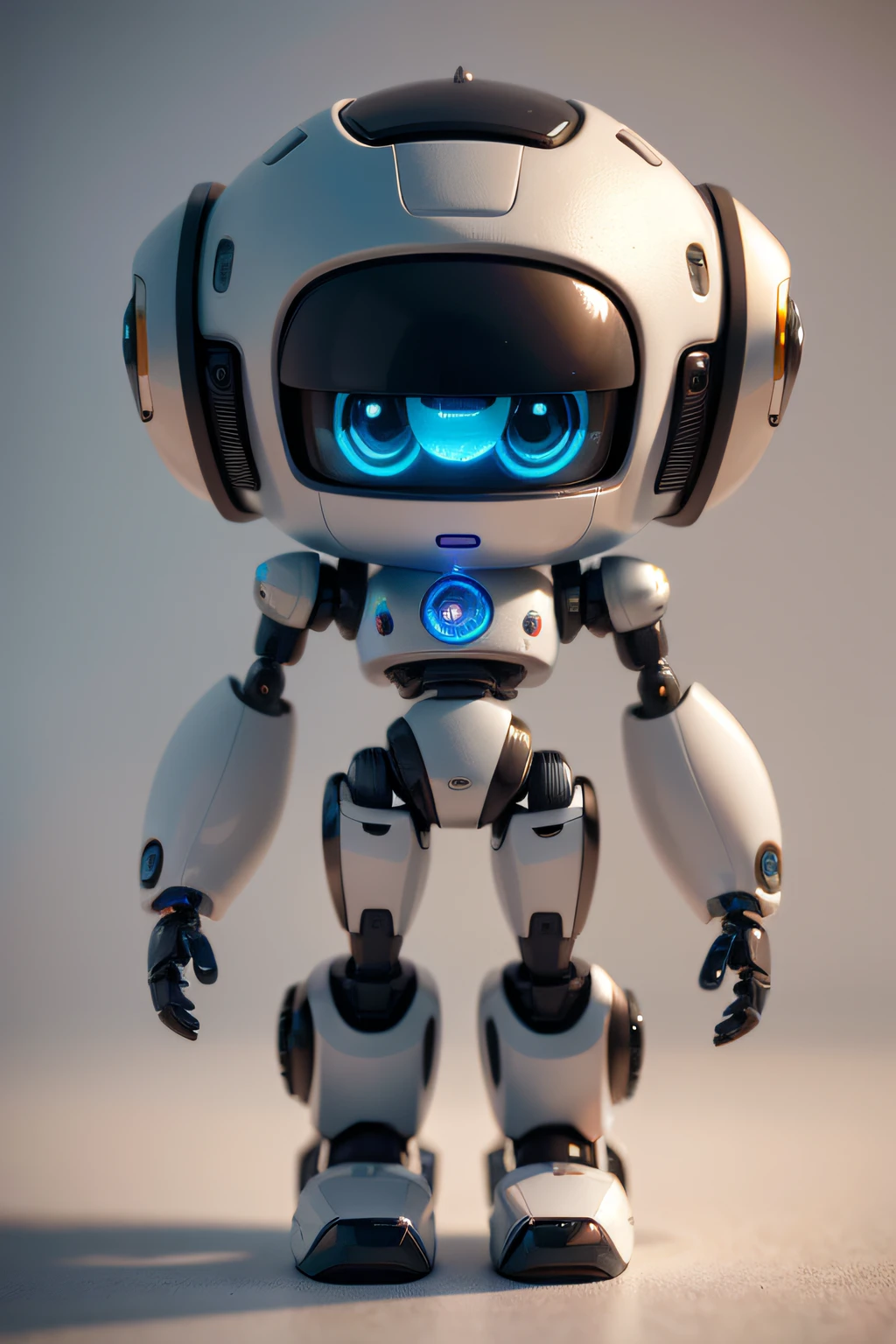 A closeup of a robot with a glowing eye and a white body, cute humanoid robot, cute robot, adorable friendly robot, futuristic robot, humanoid robot close up, futuristic robot body, robot with human face, friendly humanoid cyber robot, bonito 3 d render, Small spot light on robot, humanoid robot, friendly humanoid robot