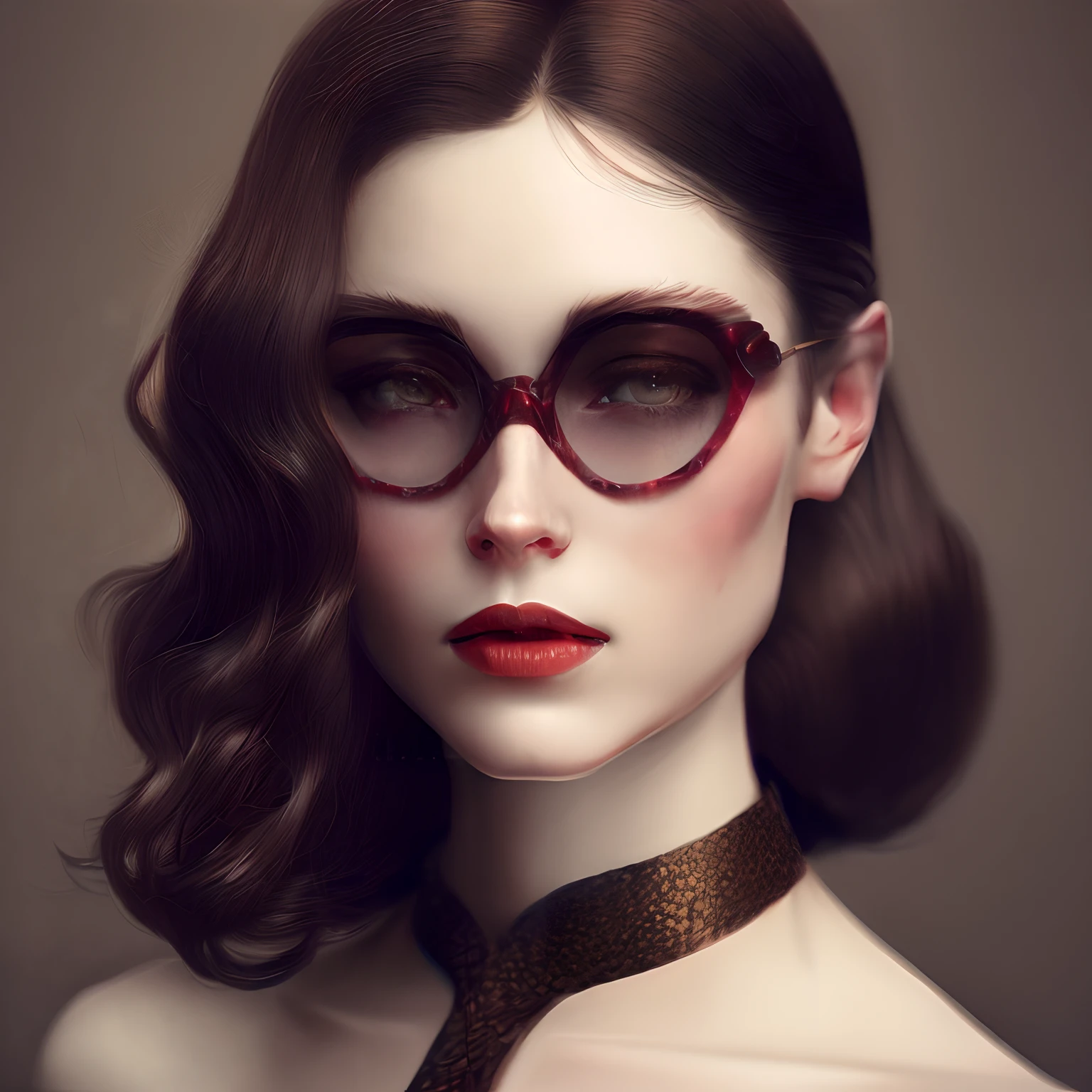 Style redshift, A real perfect female body of beautiful brunette, lunettes, visage parfait, complexe, elegant, highly detailed, Tendances sur ArtStation, par Tom Bagshaw et Seb McKinnon, Portrait 150mm, photographie, Epic cinematics, Rendu octane , Bruit, photo avec un Hasselblad H3DII, Extremely detailed