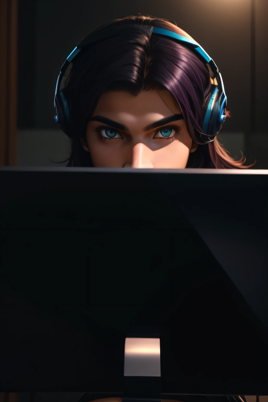 "Rapariga de sexy, jogando League of Legends no computador."
