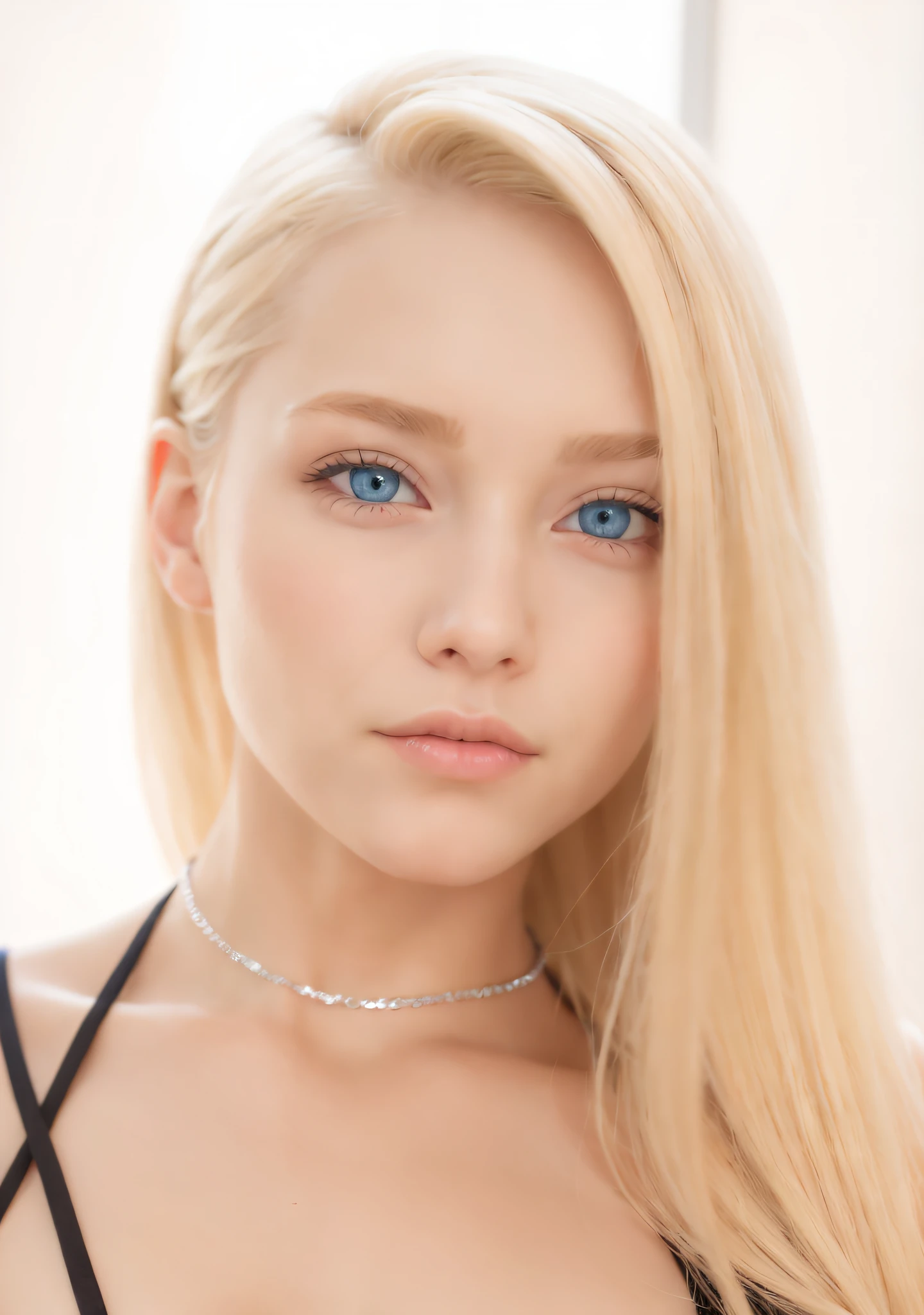 blond woman with blue eyes and a choke necklace posing for a picture, blonde hair blue eyes, blonde hair and blue eyes, soft portrait shot 8 k, blue eyes and blond hair, blond hair blue eyes, beautiful blonde girl, piercing bright blue eyes, blonde hair and large eyes, long blonde hair and blue eyes, light blue piercing eyes, with vivid blue eyes