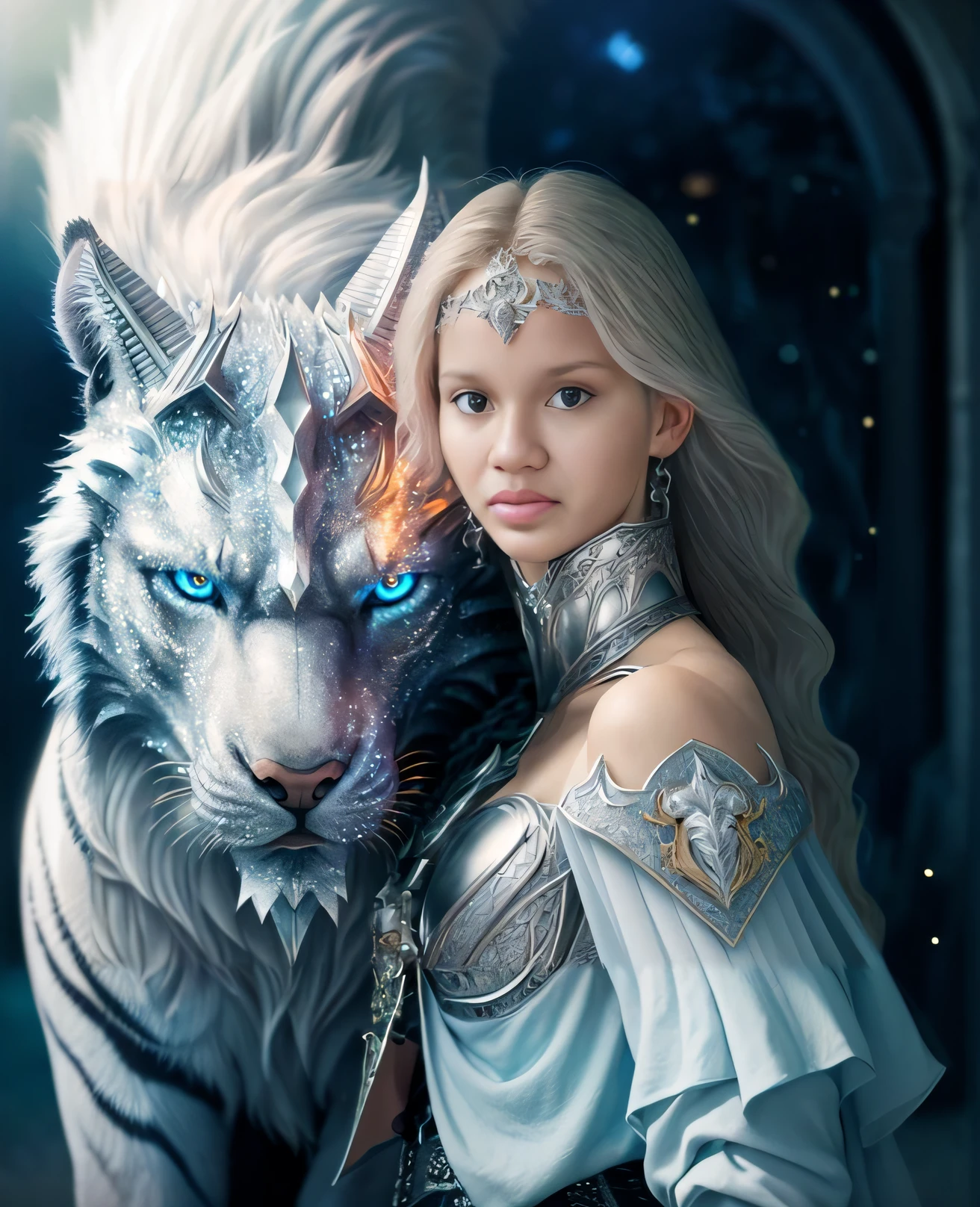 Imagem de uma segurando um gato na frente de uma janela, gatinha jovem bonita, meninato branco, Branco ( Gato ) garota, muito bonita gatinha fofa, deusa jovem, also known as artemis the selene, inspirado em Sophie Anderson, Deusa da Lua, retrato bonito da arte da fantasia, retrato da arte da fantasia, beautiful young wind spirit, with magical creatures