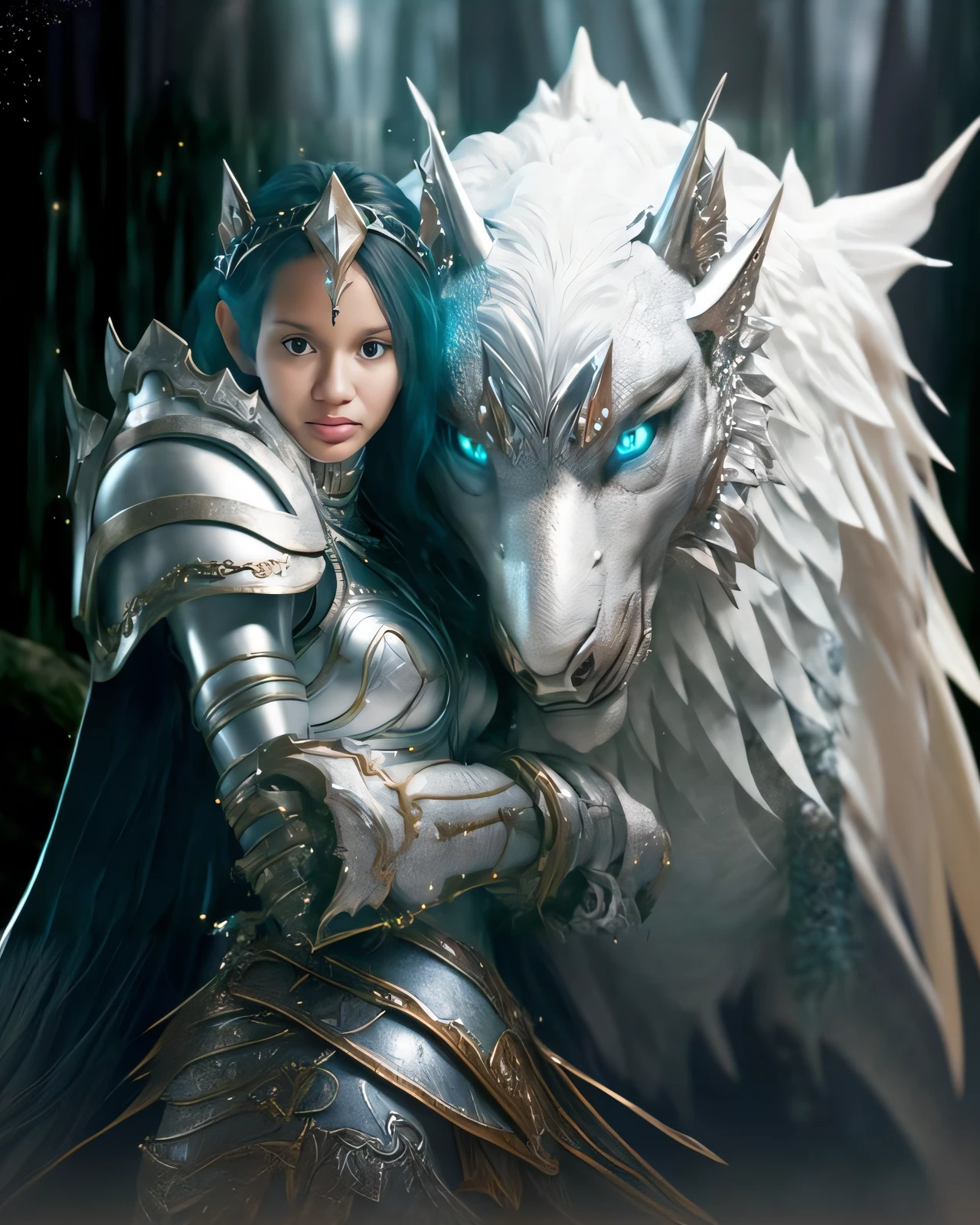 A closeup of a woman in armor holding a white dragon, Rainha do gelo e da tempestade, epic fantasy style, menina na armadura do cavaleiro, devianart e cgsociety, fantasia paladin mulher, No estilo de Anne Stokes, Epic fantasy art style, arte fantasia behance, Foto do personagem de fantasia, epic fantasy HD art style, arte de fantasia digital em alta