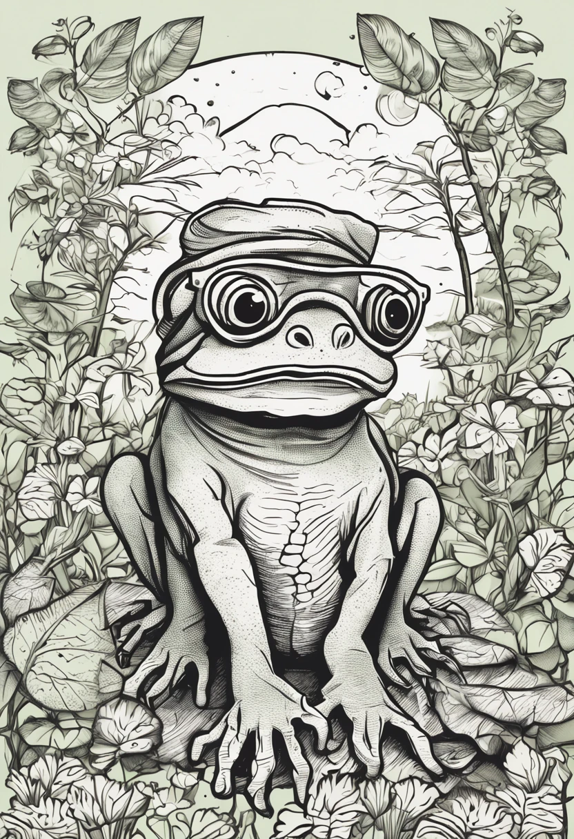 (fundo branco:1.4),(Silhouette of frog wearing glasses , lime jans , Elementos africanos),(Chinese illustration:1.3,arte em papel:1.3, Arte em papel acolchoado:1.2),( Reasonable design, linhas claras, alta nitidez,best quality, Very detailed, master part, Efeito de luz do filme, 4k )