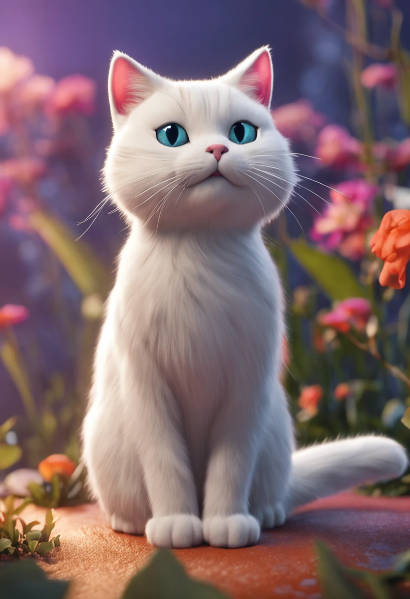 white cat, disney cartoon, 8k