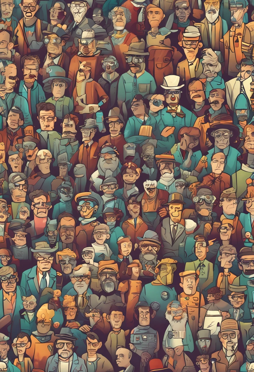 32 science fiction characters,  serious characters, faces only, random glasses, hats, some aliens