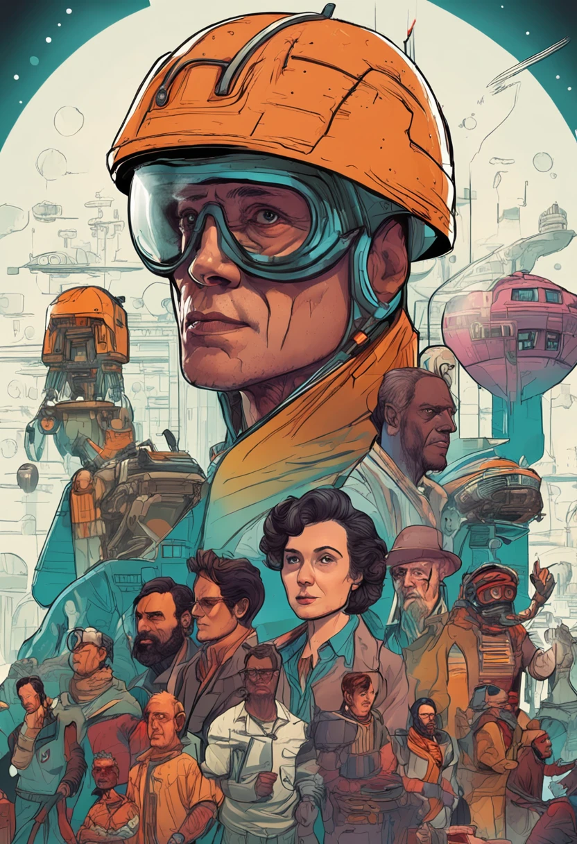 32 science fiction characters, serious characters, faces only, random glasses, hats, some aliens