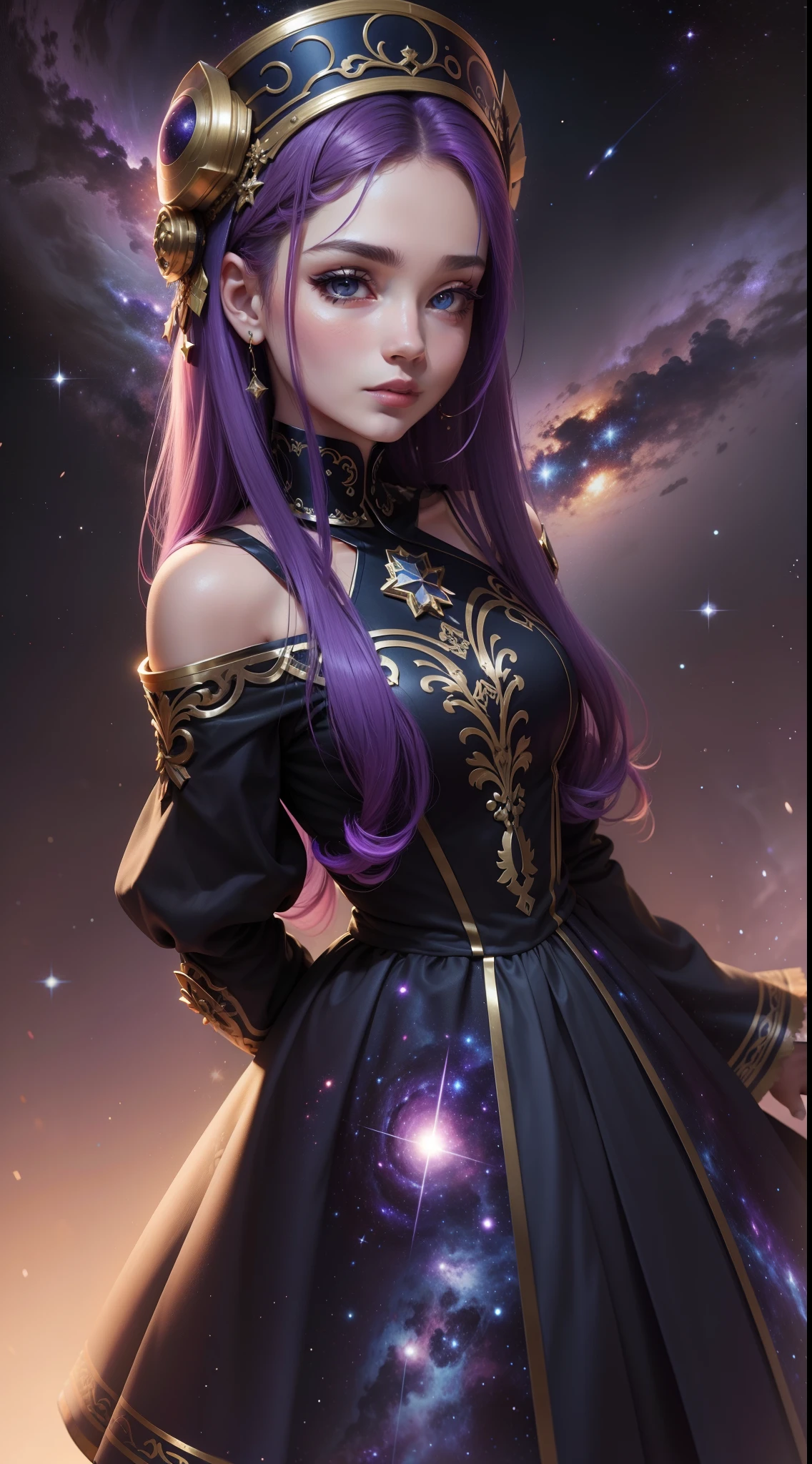 galaxy, garota, cabelo roxo, Olhos vermelhos