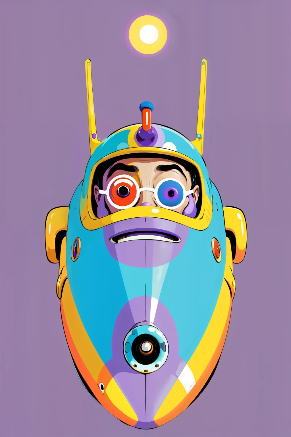Pee wee Herman on a purple submarine, concept art, 4k, in the style of peter max