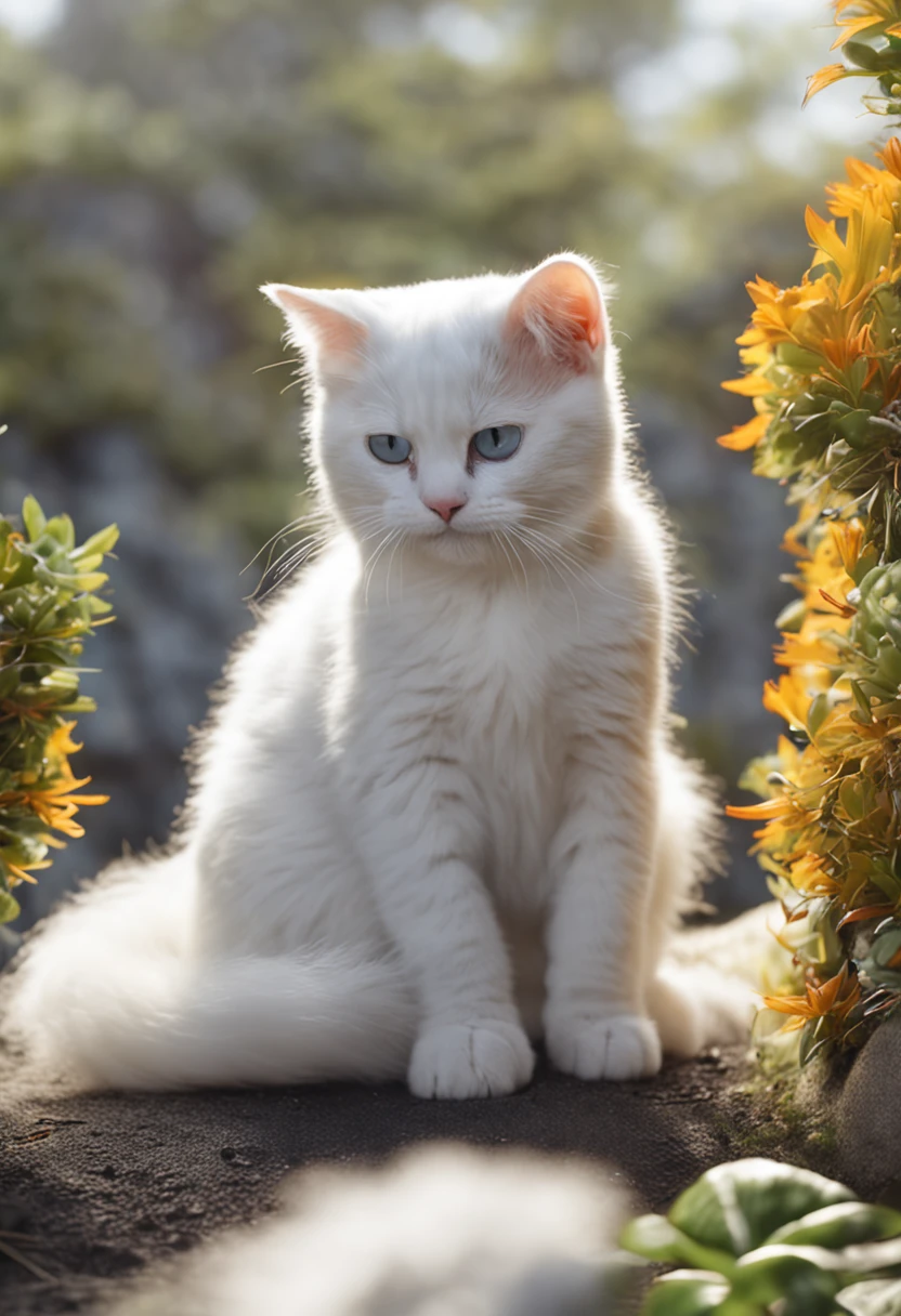 Gato Branco, foto realista com cores vibrantes, 8k