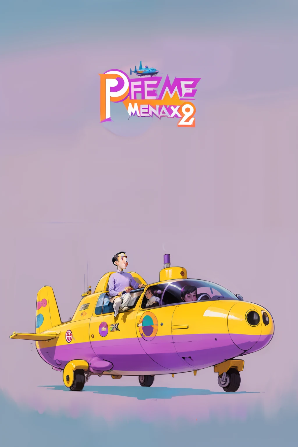 Pee wee Herman on a purple submarine, concept art, 4k, in the style of peter max