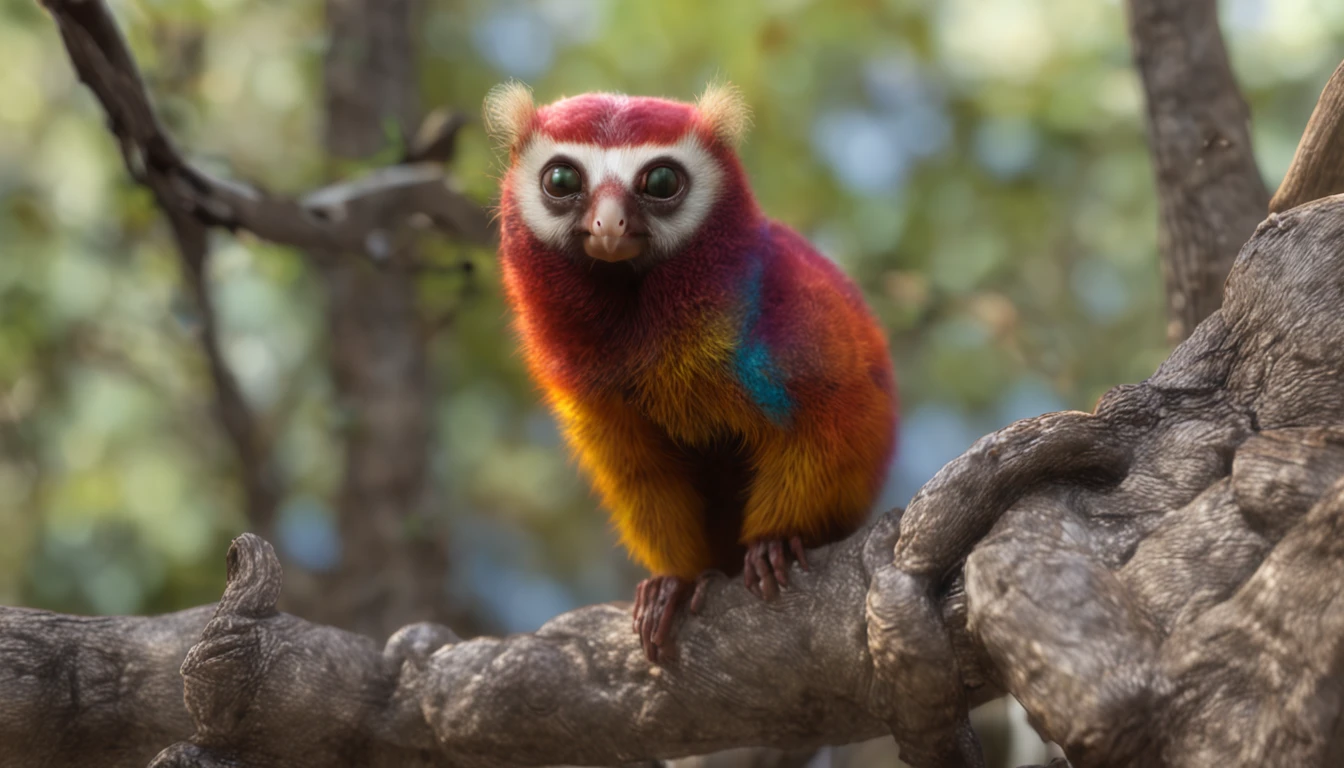 A Rainbow Loris that is in a tree is the main protagonist Natural realistic rendering, fotorrealista altamente detallado, render fotorrealista, Arte conceptual fotorrealista, Render hiper real, Renderizado 3D realista rojo, Aves f CGsociety, Imagen fotorrealista, fotorrealista altamente detallado, Renderizado detallado hiperrealista, Imagen detallada fotorrealista, Red bird, super detailed render, Renderizado de alta calidad