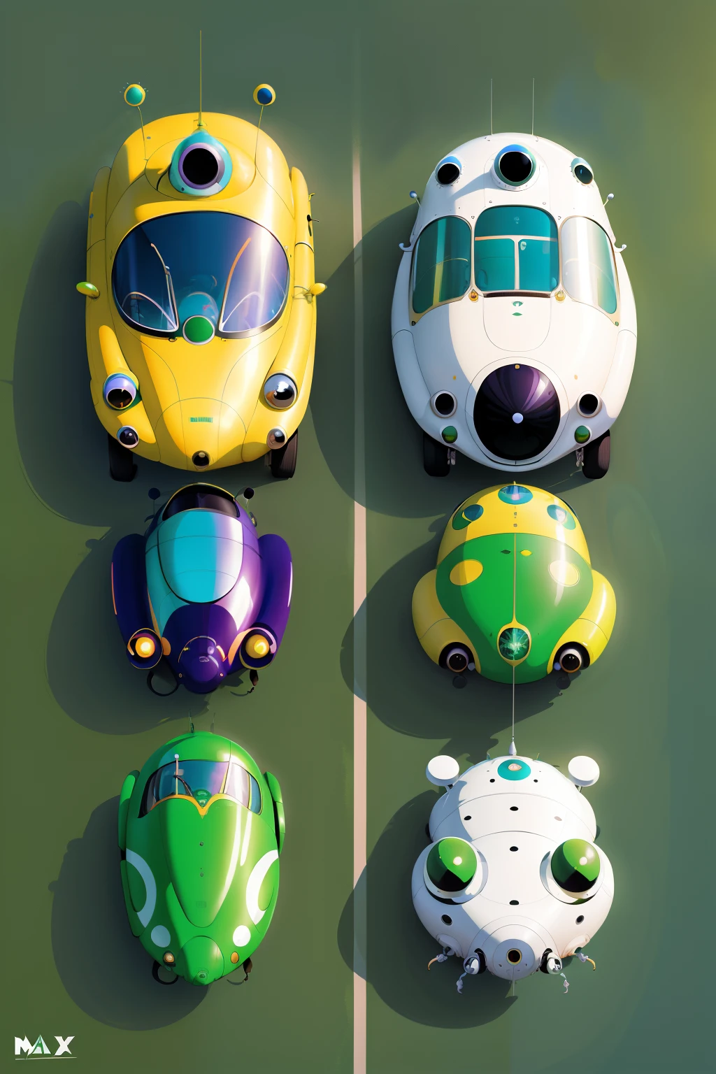 The beetles on a green submarine, concept art, 4k, in the style of peter max