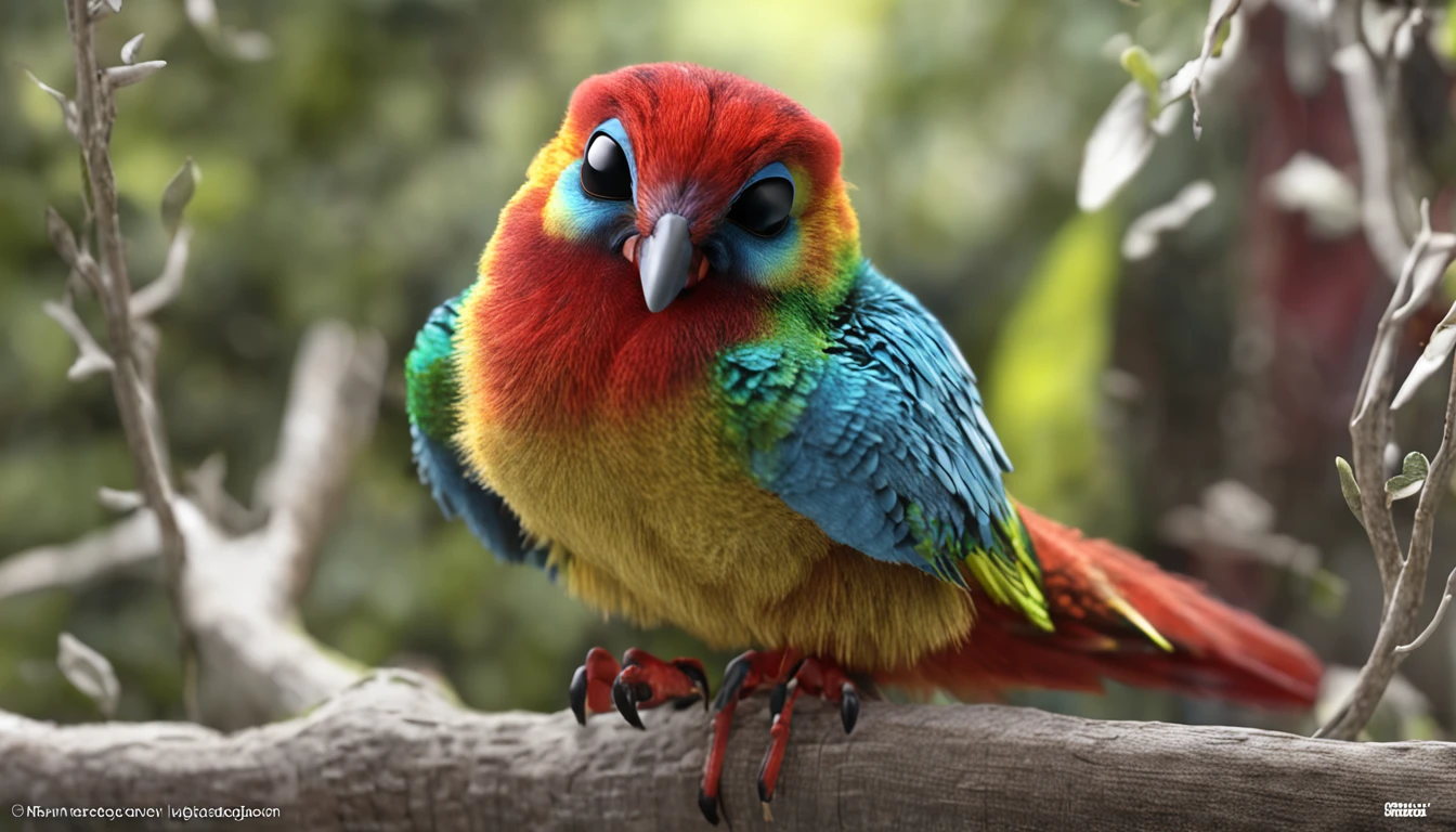 A Rainbow Loris is a bird that is in a tree is the main protagonist Natural realistic rendering, fotorrealista altamente detallado, render fotorrealista, Arte conceptual fotorrealista, Render hiper real, Renderizado 3D realista rojo, Aves f CGsociety, Imagen fotorrealista, fotorrealista altamente detallado, Renderizado detallado hiperrealista, Imagen detallada fotorrealista, Red bird, super detailed render, Renderizado de alta calidad