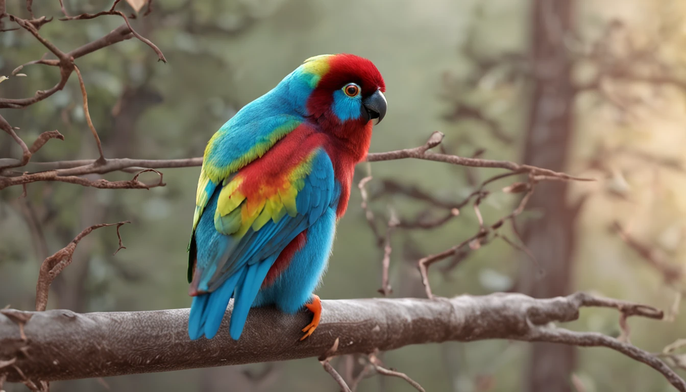 A Rainbow Loris is a bird that is in a tree is the main protagonist Natural realistic rendering, fotorrealista altamente detallado, render fotorrealista, Arte conceptual fotorrealista, Render hiper real, Renderizado 3D realista rojo, Aves f CGsociety, Imagen fotorrealista, fotorrealista altamente detallado, Renderizado detallado hiperrealista, Imagen detallada fotorrealista, Red bird, super detailed render, Renderizado de alta calidad
