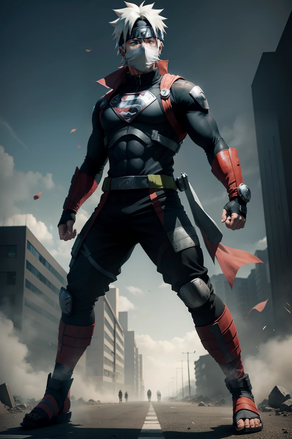 Kakashi Hatake(naruto) superman, full body, solo. Cinematic