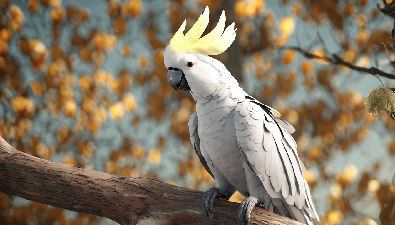 a cockatoo bird that is in a tree is the main protagonist Natural realistic rendering, fotorrealista altamente detallado, render fotorrealista, Arte conceptual fotorrealista, Render hiper real, Renderizado 3D realista rojo, Aves f CGsociety, Imagen fotorrealista, fotorrealista altamente detallado, Renderizado detallado hiperrealista, Imagen detallada fotorrealista, Red bird, super detailed render, Renderizado de alta calidad