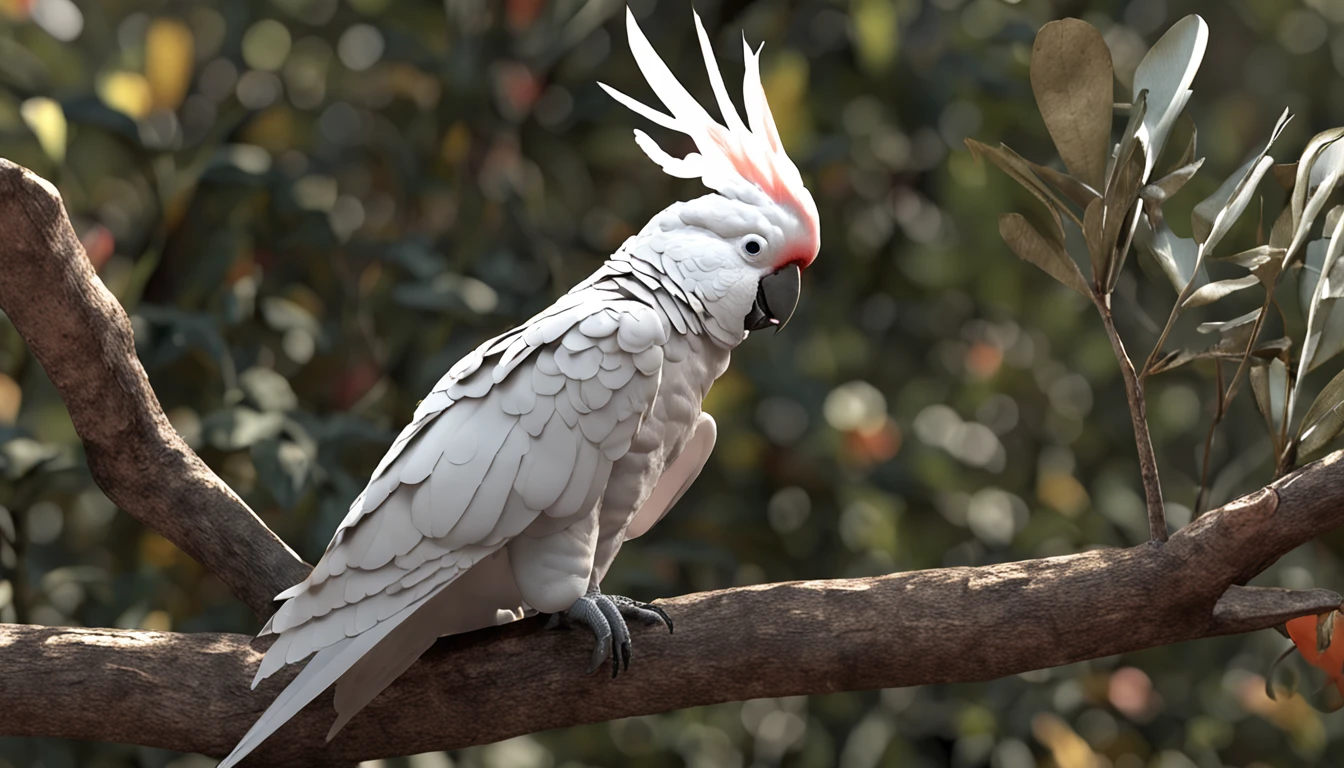 a cockatoo bird that is in a tree is the main protagonist Natural realistic rendering, fotorrealista altamente detallado, render fotorrealista, Arte conceptual fotorrealista, Render hiper real, Renderizado 3D realista rojo, Aves f CGsociety, Imagen fotorrealista, fotorrealista altamente detallado, Renderizado detallado hiperrealista, Imagen detallada fotorrealista, Red bird, super detailed render, Renderizado de alta calidad