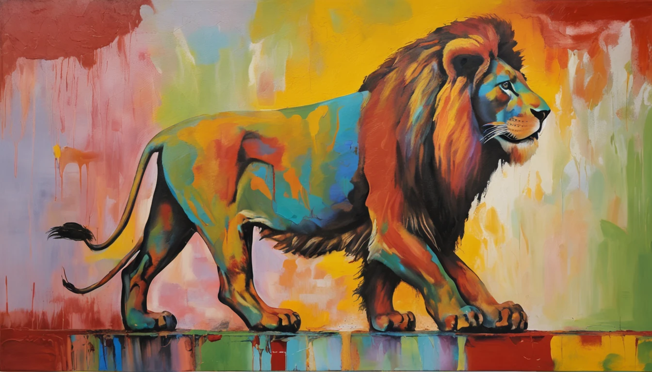 A lion with the imperial flag of Brazil in the background
