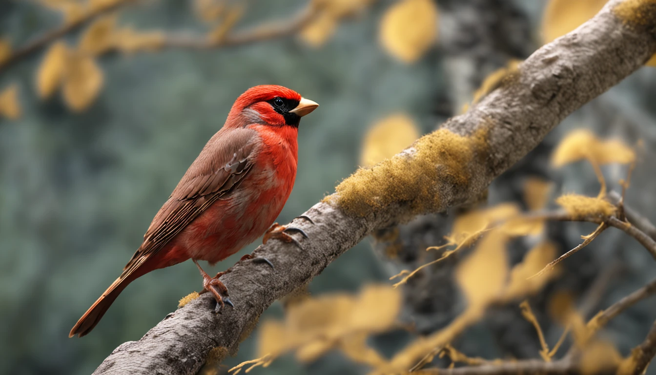 a cutthroat diamond bird that is in a tree is the main protagonist Natural realistic rendering, fotorrealista altamente detallado, render fotorrealista, Arte conceptual fotorrealista, Render hiper real, Renderizado 3D realista rojo, Aves f CGsociety, Imagen fotorrealista, fotorrealista altamente detallado, Renderizado detallado hiperrealista, Imagen detallada fotorrealista, Red bird, super detailed render, Renderizado de alta calidad