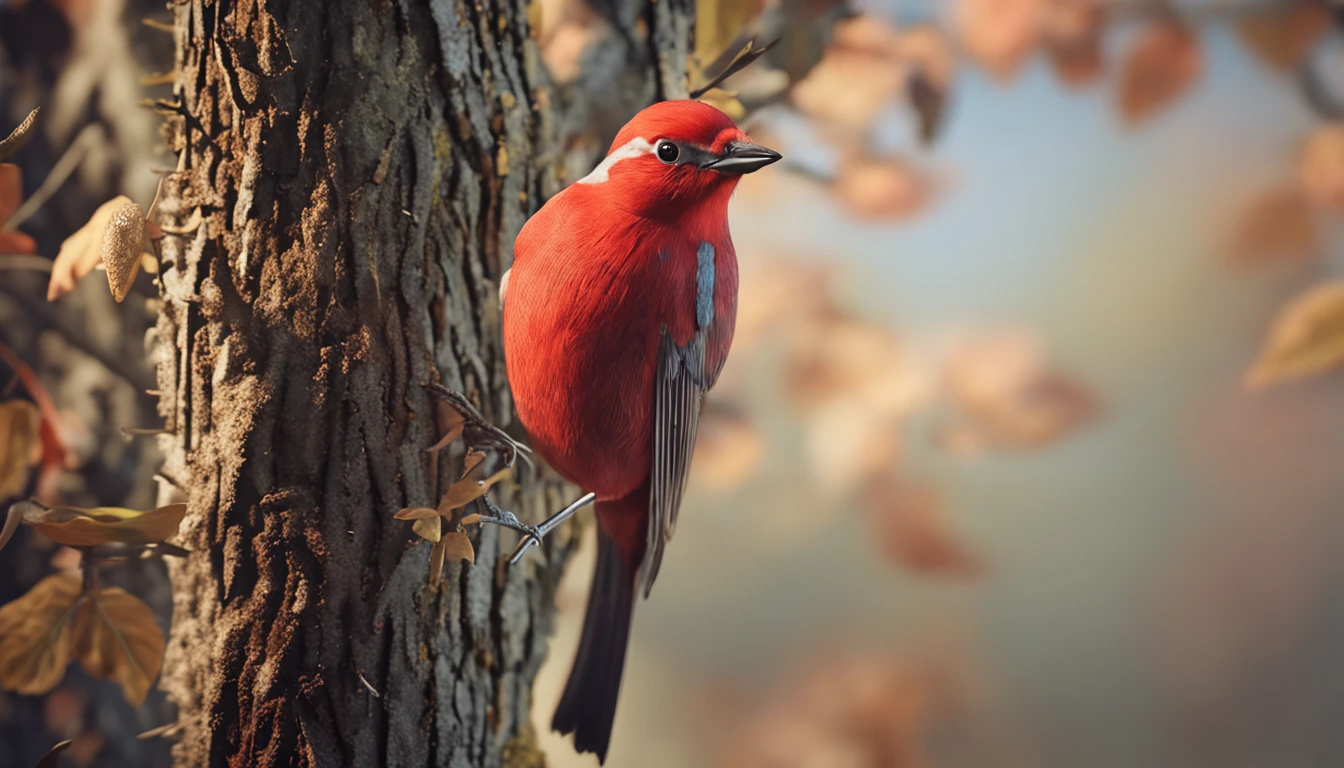 a cutthroat diamond bird that is in a tree is the main protagonist Natural realistic rendering, fotorrealista altamente detallado, render fotorrealista, Arte conceptual fotorrealista, Render hiper real, Renderizado 3D realista rojo, Aves f CGsociety, Imagen fotorrealista, fotorrealista altamente detallado, Renderizado detallado hiperrealista, Imagen detallada fotorrealista, Red bird, super detailed render, Renderizado de alta calidad