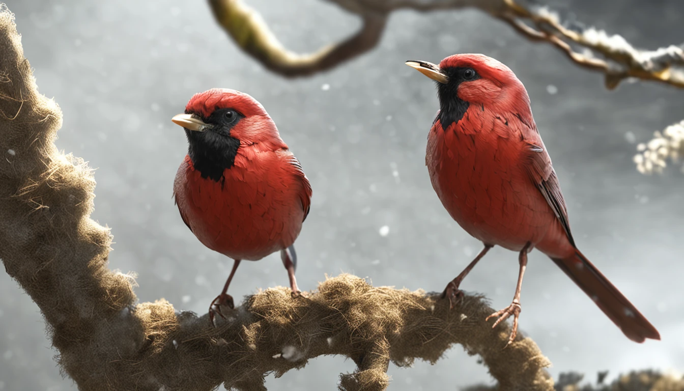 a diamond bird from Forbes that is in a tree is the main protagonist Natural realistic rendering, fotorrealista altamente detallado, render fotorrealista, Arte conceptual fotorrealista, Render hiper real, Renderizado 3D realista rojo, Aves f CGsociety, Imagen fotorrealista, fotorrealista altamente detallado, Renderizado detallado hiperrealista, Imagen detallada fotorrealista, Red bird, super detailed render, Renderizado de alta calidad