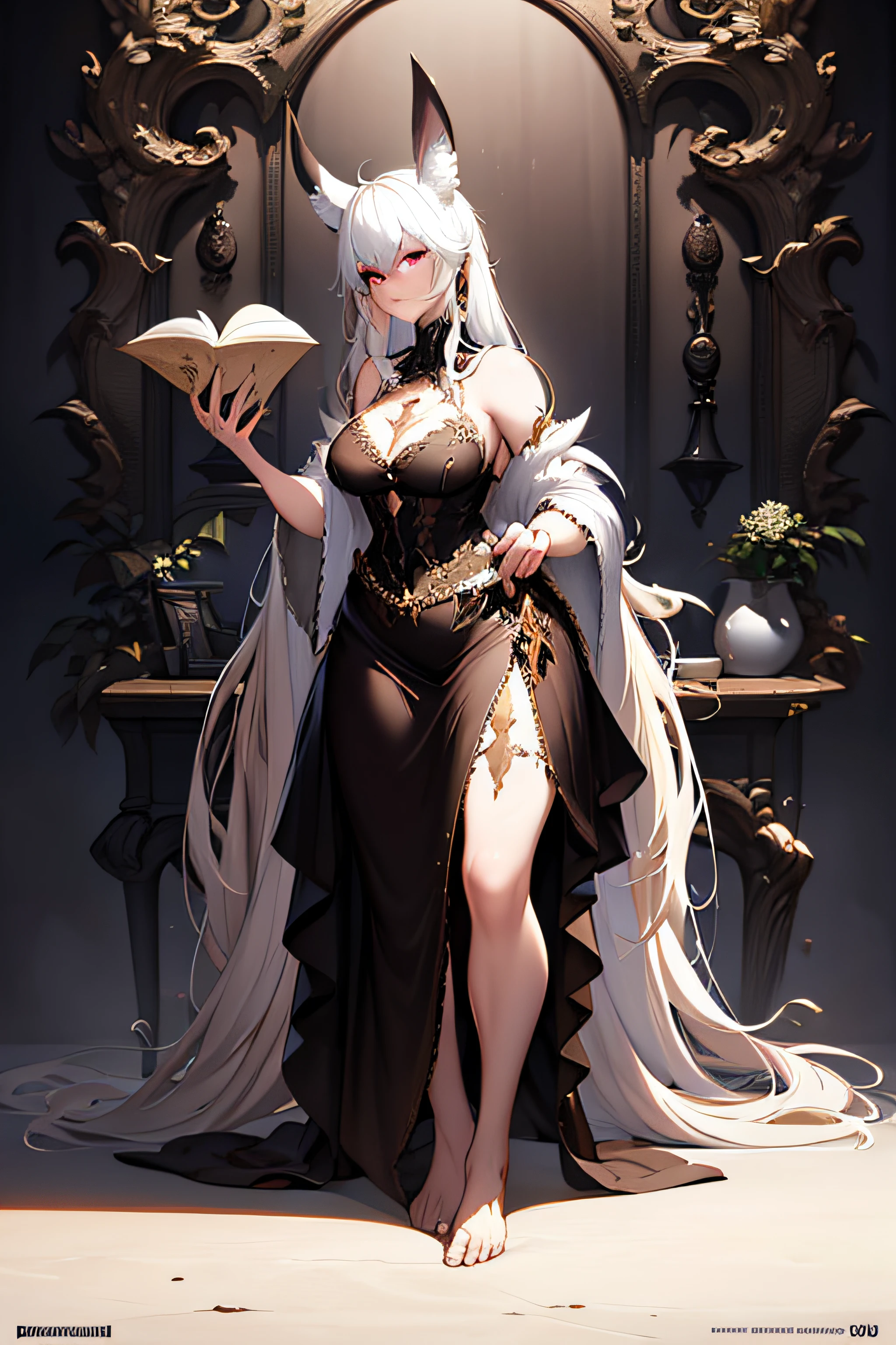 lushill style, Furry , Albino women, Full body portrait, Barefoot, nice perfect face with soft skinice perfect face, Concept art portrait by Greg rutkowski, Art germ, Ultra-detailed and intricate Gothic art trends in Artstation ternary colors, Fantastical, intricately details, Splash screen, Complementary colors, fantasy concept art, 8K resolution, gothic deviantart masterpiece, Oil painting, Heavy strokes,