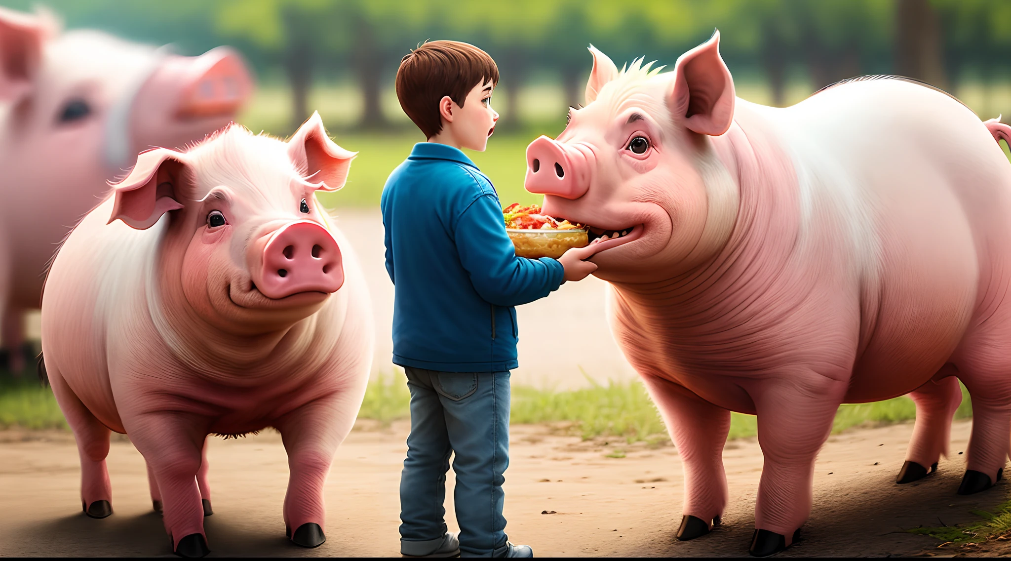 A pig stands up and eats people