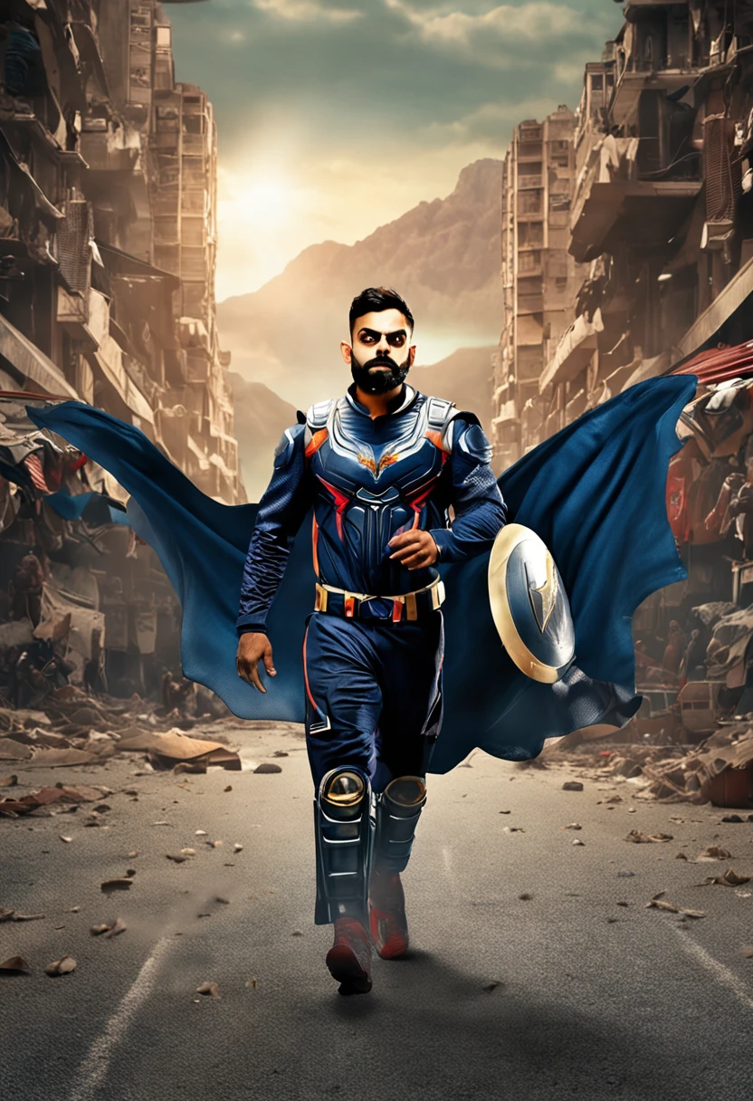 Virat kohli as batman, highly detailed, cinematic, beard