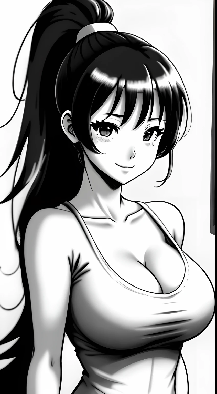 Hand drawn images from provided pictures,Anime style, women of Korea ,without clothes , long Tshirt, tits standing out from under clothing,huge-breasted,night, ponytail hair, ironed hair, illustration drawing body, sweet smile ,high detailed, high quality, ultra HD, smooth, shiny body, glowing Big eyes, cinematic picture,