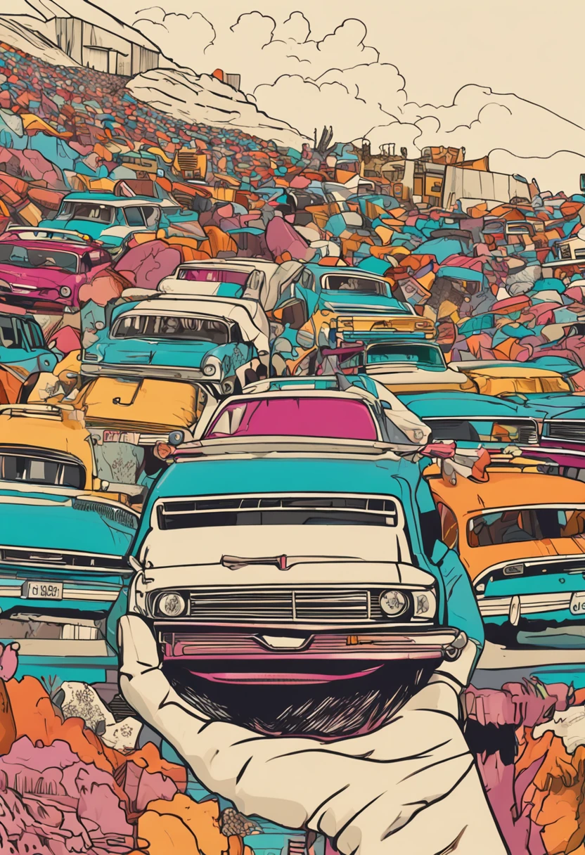 Uma colagem de recortes de revistas com imagens de moda, arte e cultura. The main colors are varied and contrasting.
