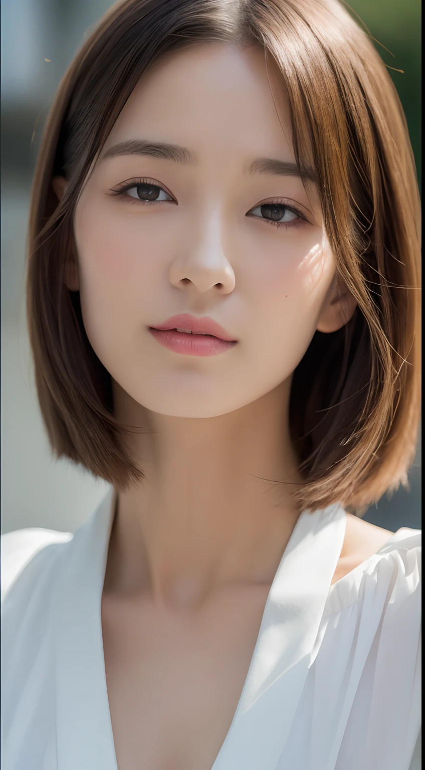 ((top-quality、8K、masterpiece:1.3))、Crisp focus:1.2、Beautiful woman with perfect body shape:1.4、Slender Abs:1.2、shorth hair、((layers-Cut、Colossal tits:1.2))、(Very thin white shirt)、Street:1.2、Highly detailed facial and skin texture、A detailed eye、二重まぶた