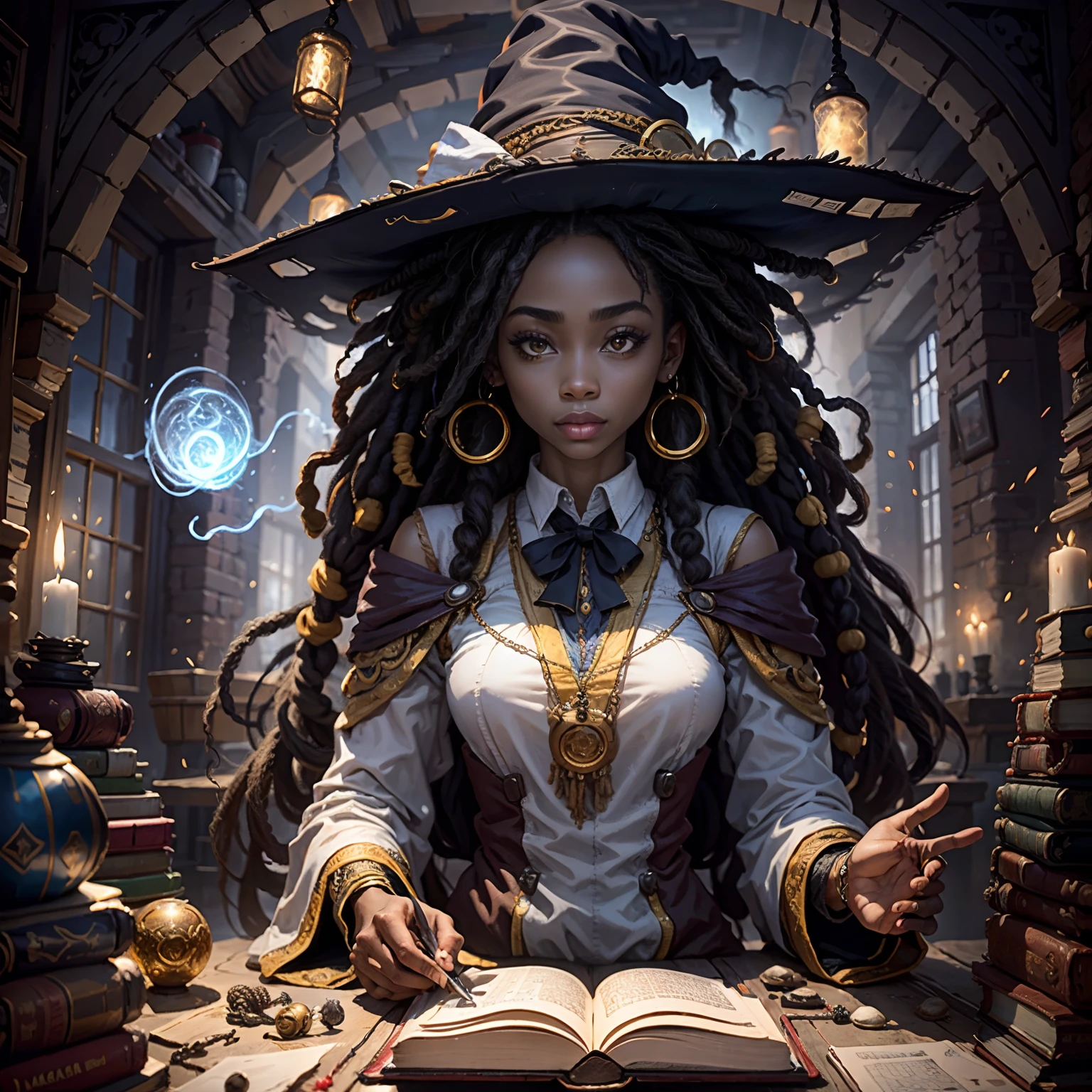 black woman with dreadlocks wizard, magic