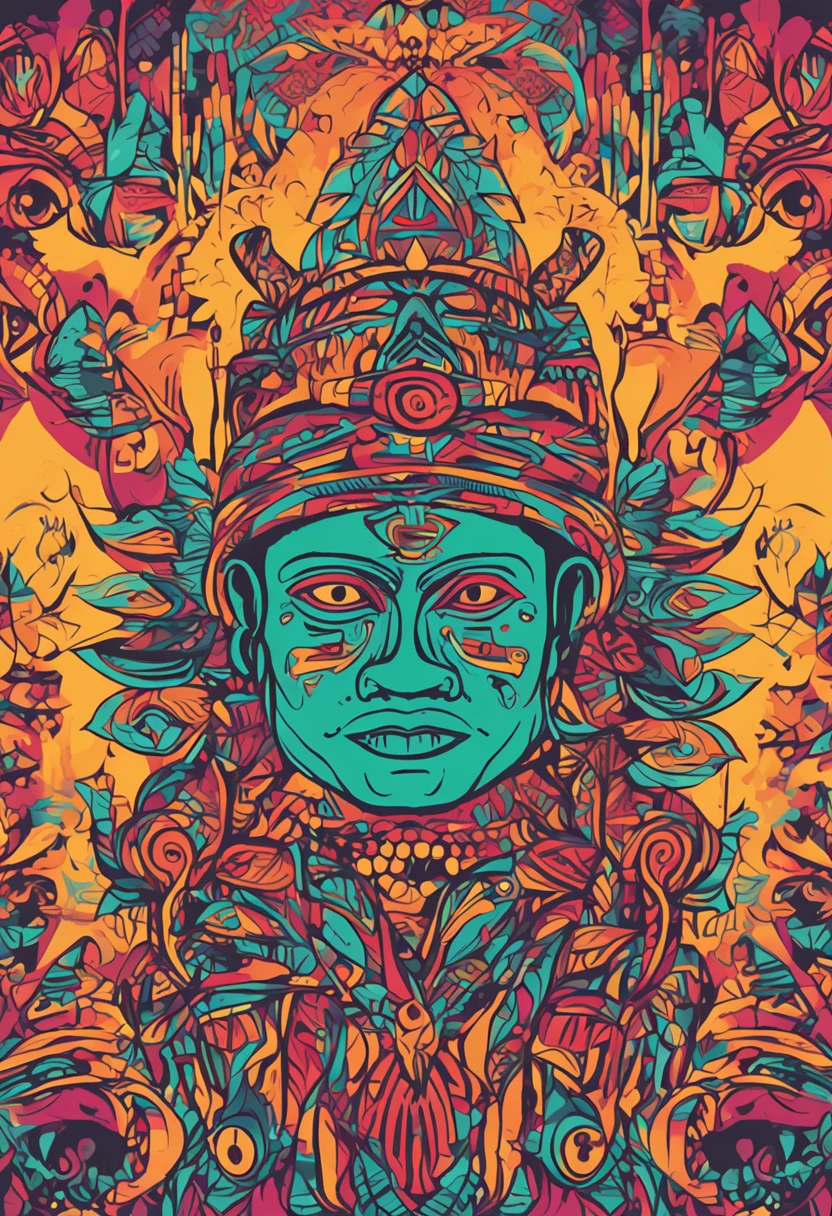 Create a psychedelic illustration of a tribal pattern