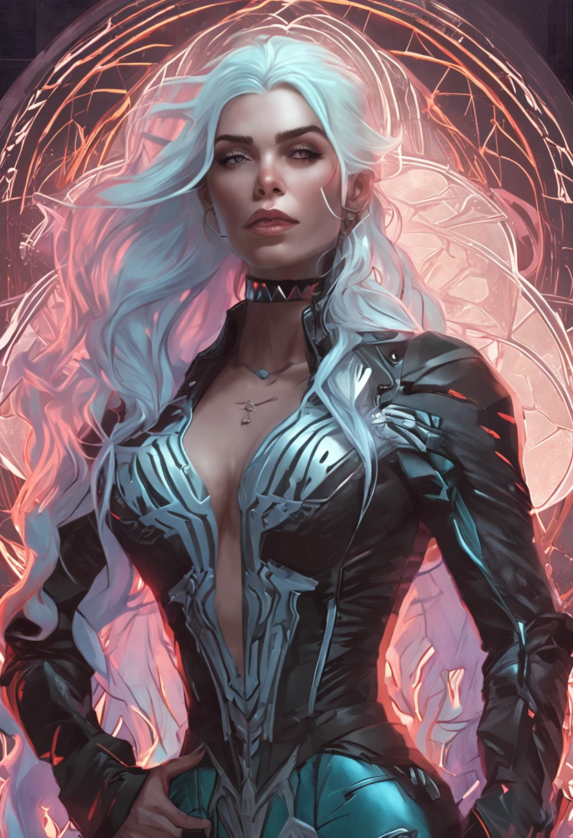 an ice goddess with white hair and lightnings arround her, black lace , full body, nice perfect face with soft skinice perfect face, riding a motorcycle, concept art portrait by greg rutkowski, artgerm, hyperdetailed intricately detailed gothic art trending on artstation triadic colors, fantastical, intricate detail, splash screen, complementary colors, fantasy concept art, 8k resolution, deviantart masterpiece, oil painting, heavy strokes,